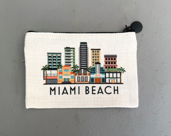 Miami Beach Skyline Flat Zipper Coin Purse Pouch