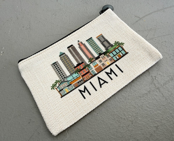 Miami Florida Skyline Flat Coin Purse Zipper Pouch