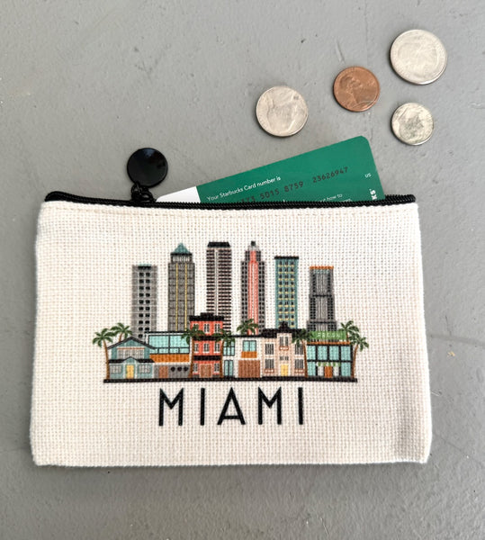 Miami Florida Skyline Flat Coin Purse Zipper Pouch