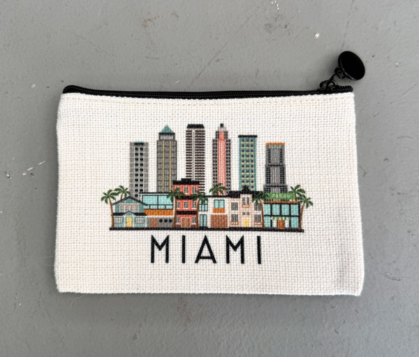 Miami Florida Skyline Flat Coin Purse Zipper Pouch