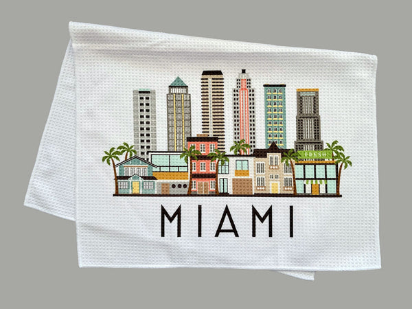 Miami Florida Cityscape Skyline Graphic Microfiber Kitchen Towel Graphic Print