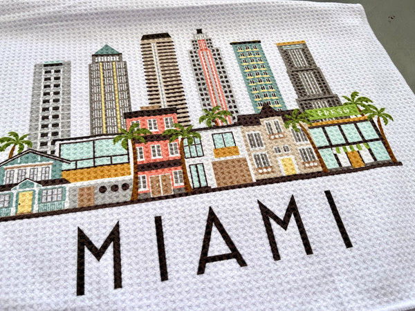 Miami Florida Cityscape Skyline Graphic Microfiber Kitchen Towel Graphic Print