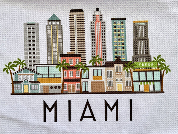 Miami Florida Cityscape Skyline Graphic Microfiber Kitchen Towel Graphic Print