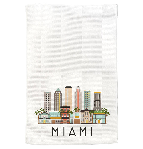 Miami Florida Cityscape Skyline Graphic Microfiber Kitchen Towel Graphic Print