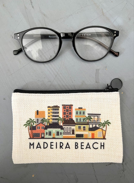Madeira Beach Florida Cityscape Graphic Skyline Flat Coin Purse Zipper Gift Credit Card Pouch
