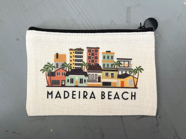 Madeira Beach Florida Cityscape Graphic Skyline Flat Coin Purse Zipper Gift Credit Card Pouch
