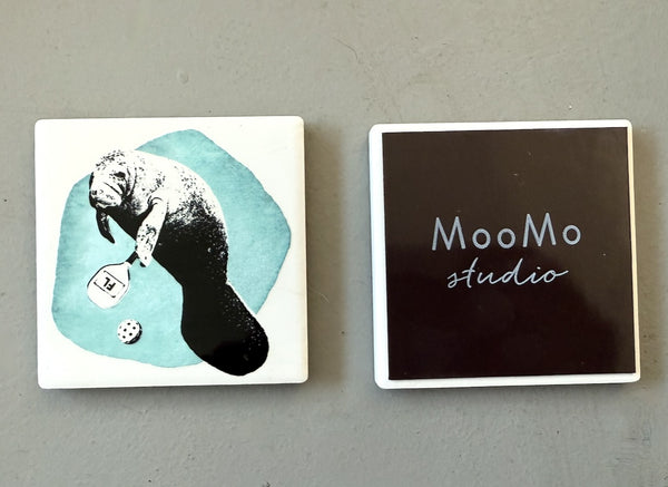 Manatee Playing Pickleball Ceramic Fridge Magnet