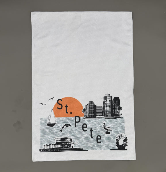 St. Petersburg Florida Skyline and Icons Collage Microfiber Kitchen and Hand Towel