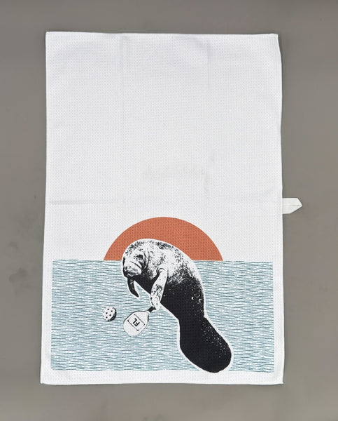 Manatee Playing Pickleball Microfiber Kitchen and Hand Towel