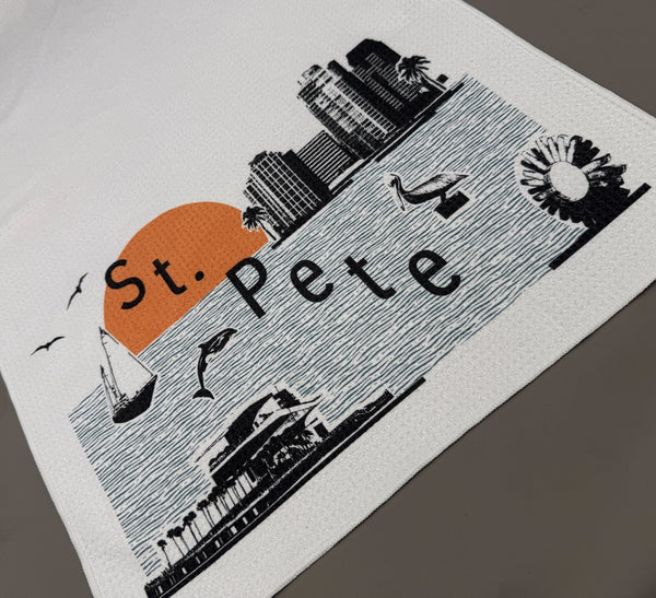 St. Petersburg Florida Skyline and Icons Collage Microfiber Kitchen and Hand Towel