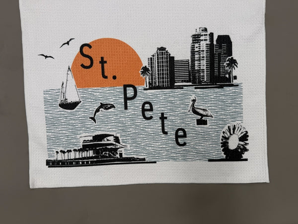 St. Petersburg Florida Skyline and Icons Collage Microfiber Kitchen and Hand Towel