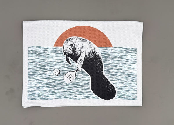 Manatee Playing Pickleball Microfiber Kitchen and Hand Towel