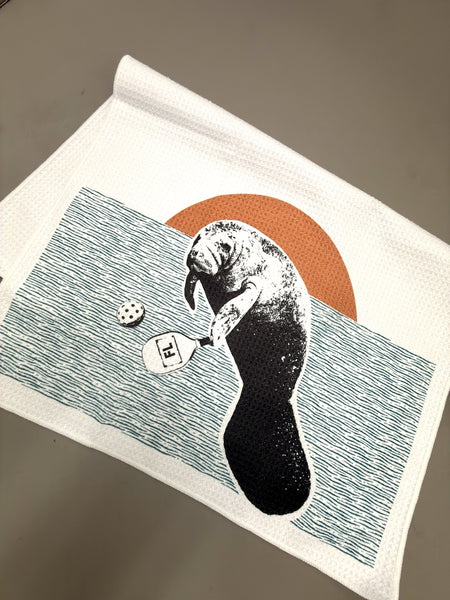 Manatee Playing Pickleball Microfiber Kitchen and Hand Towel