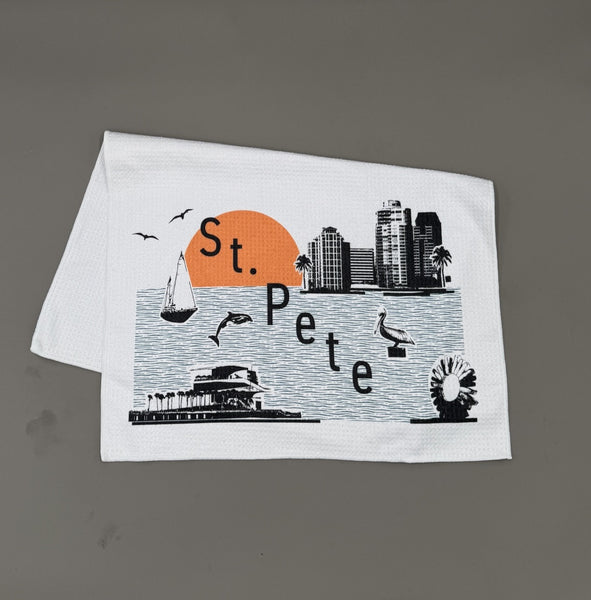 St. Petersburg Florida Skyline and Icons Collage Microfiber Kitchen and Hand Towel