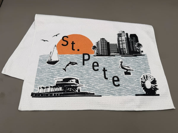 St. Petersburg Florida Skyline and Icons Collage Microfiber Kitchen and Hand Towel
