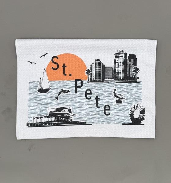 St. Petersburg Florida Skyline and Icons Collage Microfiber Kitchen and Hand Towel