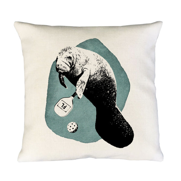 Manatee Playing Pickleball Pillow Cover | Decorative Throw Pillow Cushion Sham