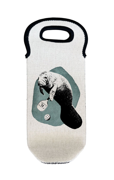 Manatee Playing Pickleball Wine Carrier Bottle Holder