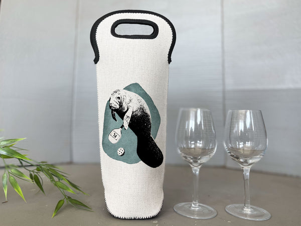 Manatee Playing Pickleball Wine Carrier Bottle Holder