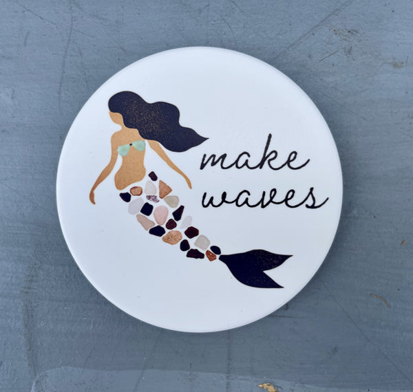 Make Waves Flat Ceramic Coaster with Cork Backing