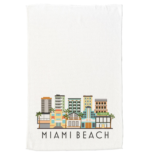 Miami Beach Florida Cityscape Skyline Graphic Microfiber Kitchen Towel Art Deco Graphic Print