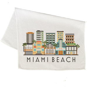 Miami Beach Florida Cityscape Skyline Graphic Microfiber Kitchen Towel Art Deco Graphic Print