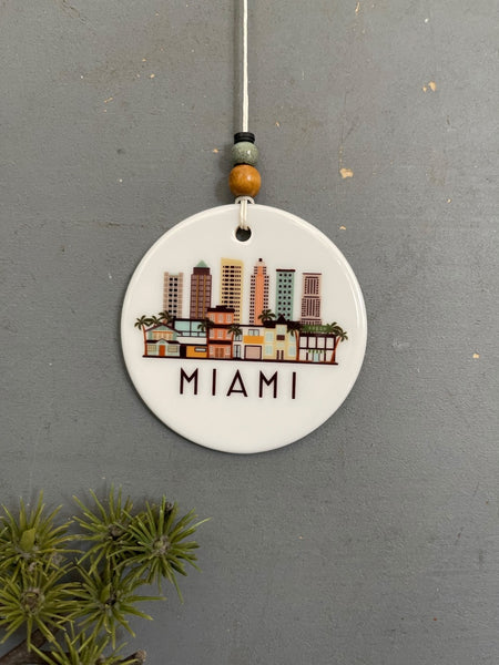 Miami Florida Skyline Graphic Ornament | MIA City Scene Tree Decoration | Christmas Xmas Holiday Ornament