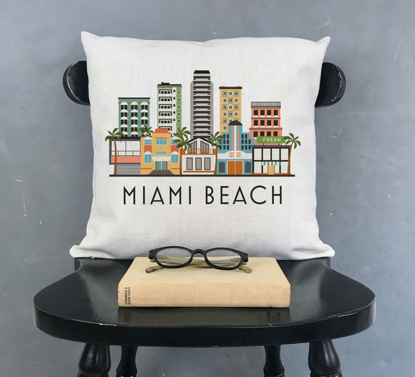 Miami Beach Faux Linen Pillow Cover Cushion Sham