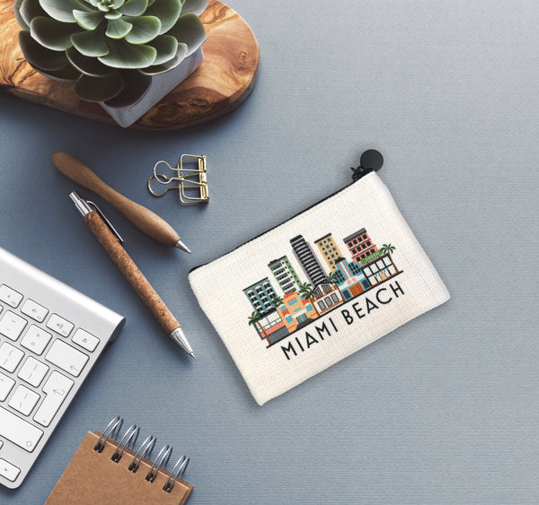 Miami Beach Skyline Flat Zipper Coin Purse Pouch