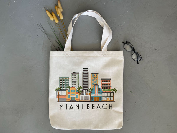 Miami Beach Florida City Skyline Tote Bag | Shopping Tote Beach Bag