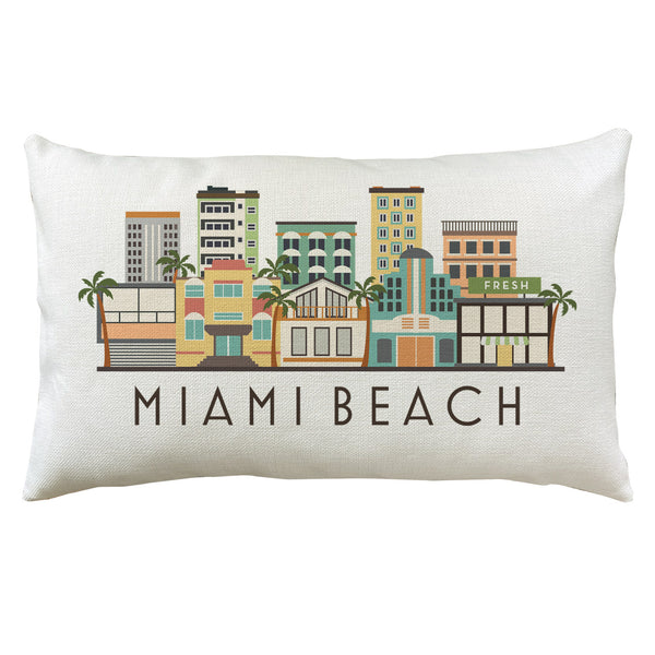Miami Beach Florida Town Lumbar Pillow Cover | Miami Decorative Throw Pillow Cushion Sham