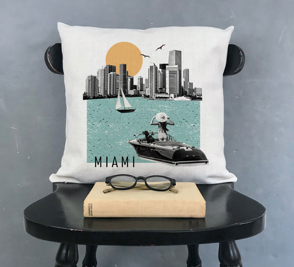 Miami Florida Photo Collage Pillow Cover Throw Pillow Cushion Sham