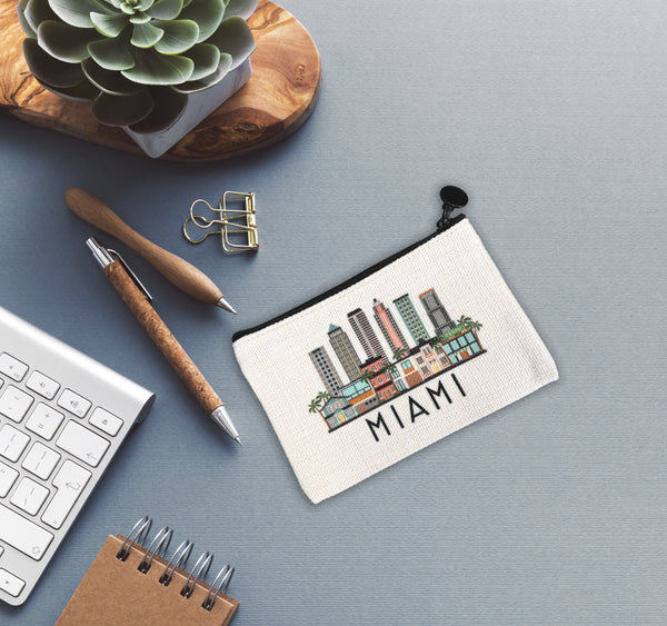 Miami Florida Skyline Flat Coin Purse Zipper Pouch