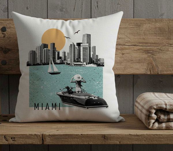 Miami Florida Photo Collage Pillow Cover Throw Pillow Cushion Sham