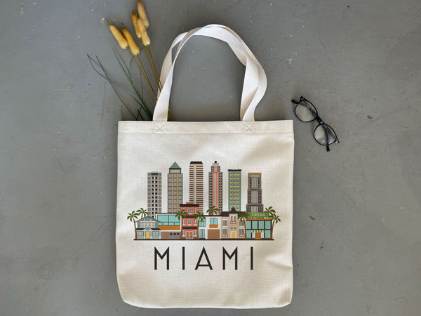 Miami Florida City Skyline Tote Bag | Shopping Tote Beach Bag