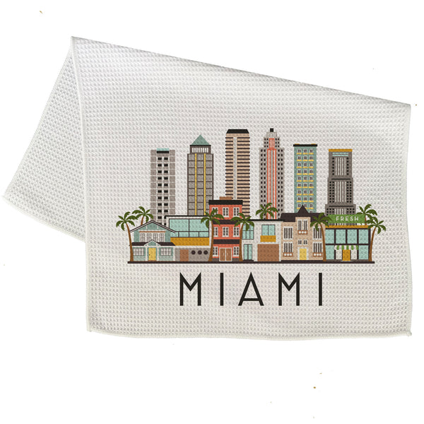 Miami Florida Cityscape Skyline Graphic Microfiber Kitchen Towel Graphic Print