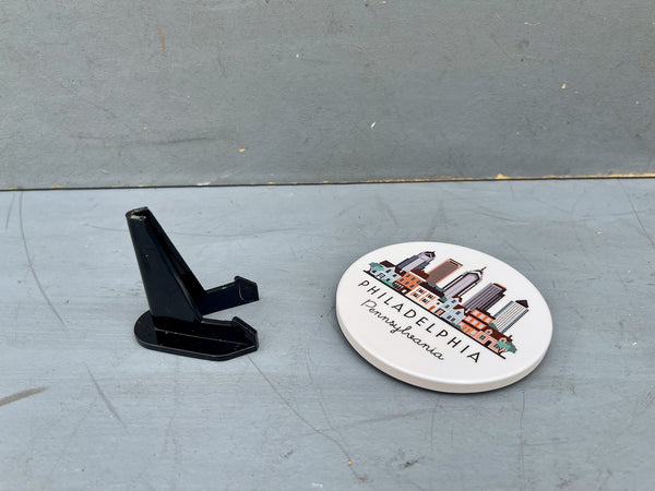 Philadelphia Pennsylvania Cityscape Skyline Graphic Flat Ceramic Coaster with Cork Backing
