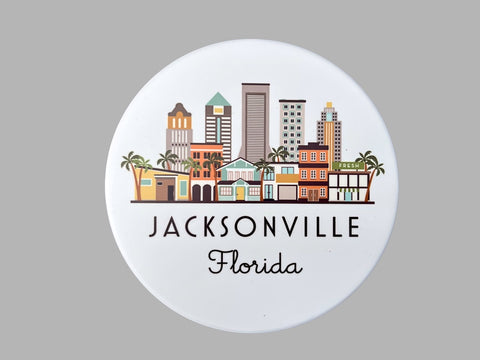 Jacksonville Florida Cityscape Skyline Graphic Flat Ceramic Coaster with Cork Backing