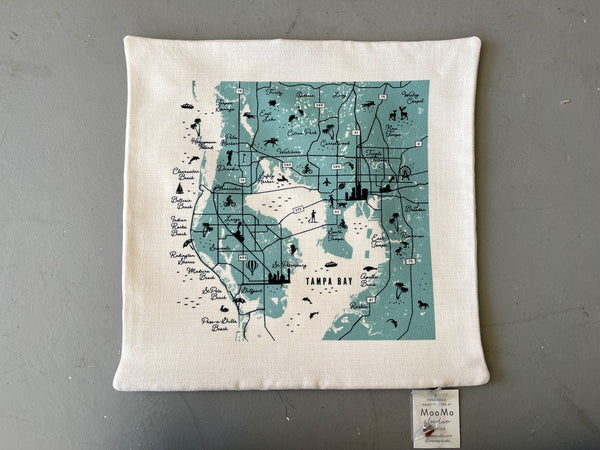 Tampa Bay Area Pin-Your-Home Map Pillow Cover | Icon Decorative Throw Pillow Cushion Sham