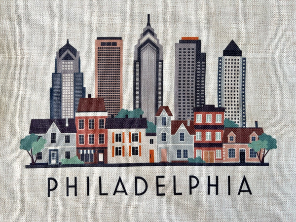 Philadelphia Pennsylvania Skyline Graphic Pillow Cover | Philly Decorative Throw Pillow Cushion Sham