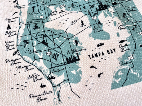 Tampa Bay Area Pin-Your-Home Map Pillow Cover | Icon Decorative Throw Pillow Cushion Sham