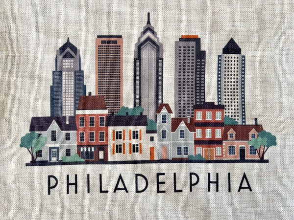 Philadelphia Pennsylvania Skyline Graphic Pillow Cover | Philly Decorative Throw Pillow Cushion Sham