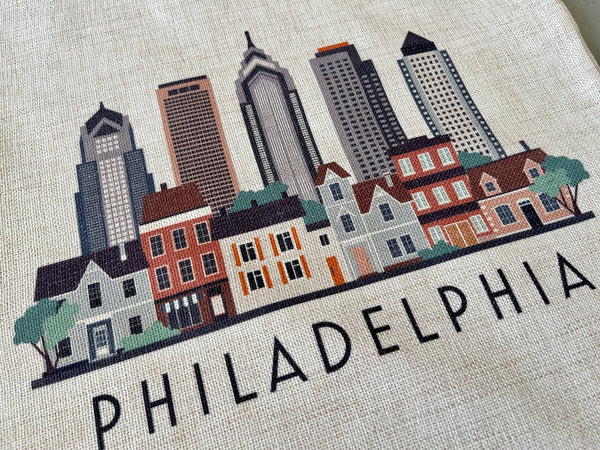 Philadelphia Pennsylvania Skyline Graphic Pillow Cover | Philly Decorative Throw Pillow Cushion Sham