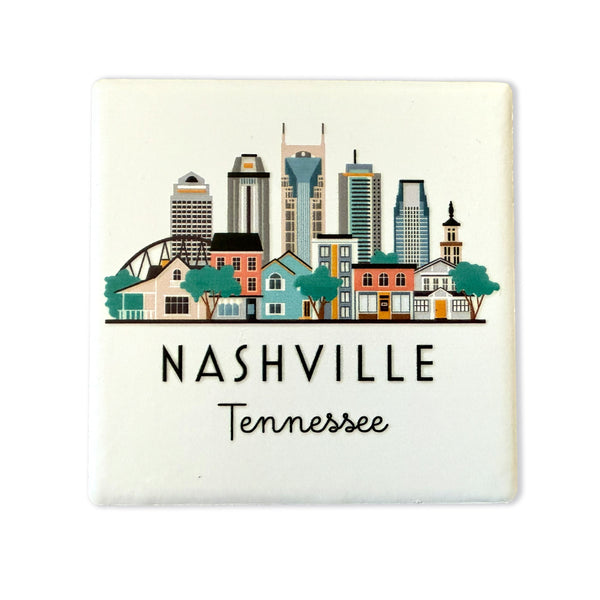 Nashville Tennessee Illustrated Skyline Ceramic Fridge Magnet
