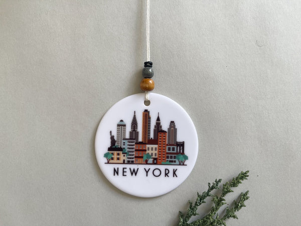 New York City Skyline Graphic Ornament | NYC City Scene Tree Decoration | Christmas Xmas Holiday Ornament