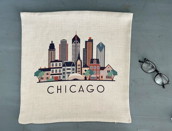 Chicago Skyline Pillow Cover | Chi-Town Second City Graphic Decorative Throw Pillow Cushion Sham