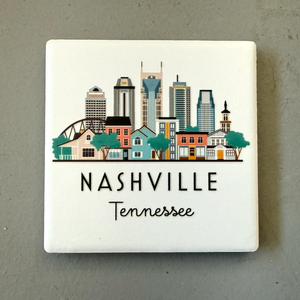 Nashville Tennessee Illustrated Skyline Ceramic Fridge Magnet