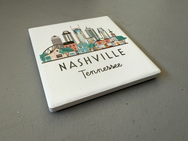 Nashville Tennessee Illustrated Skyline Ceramic Fridge Magnet