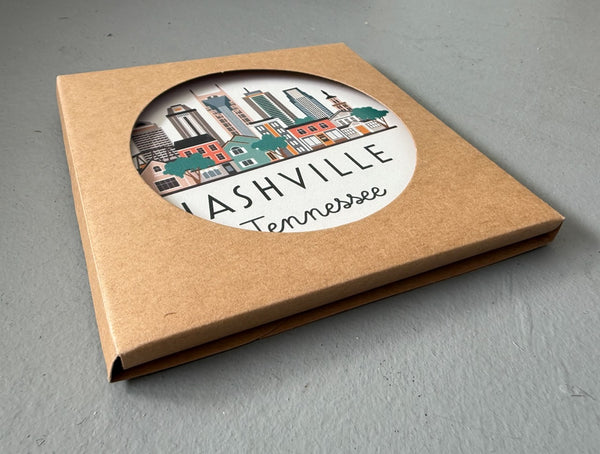 Nashville Tennessee Cityscape Skyline Graphic Absorbent Flat Ceramic Coaster with Cork Backing