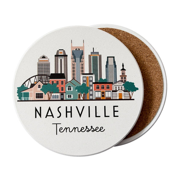 Coaster with Nashville, Tennessee skyline design on a white background